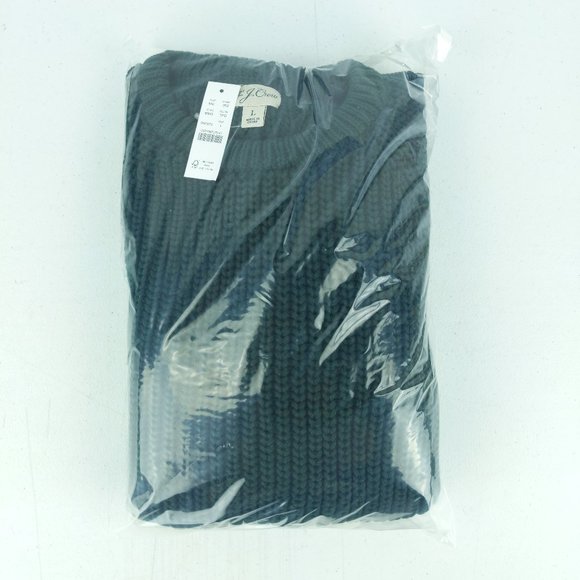 NWT J Crew Shaker Stitch Knit Chunky Heavy Fisherman Sweater, Dark Forest Green - Picture 2 of 2